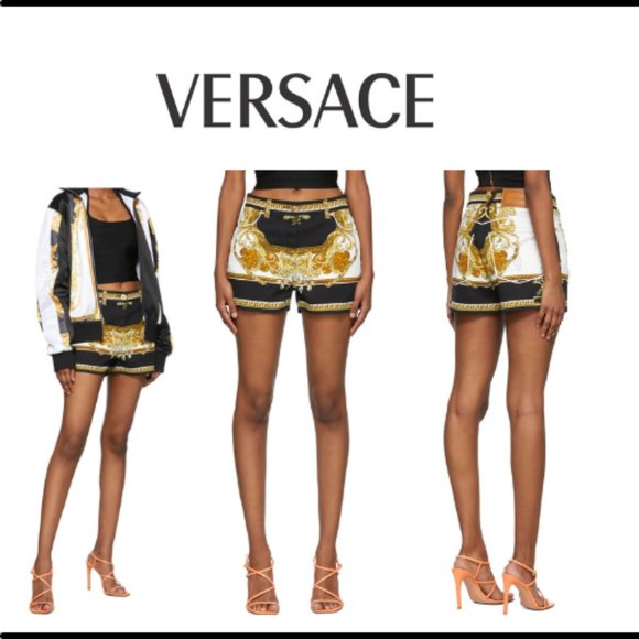 Versace Pants - VERSACE Renaissance Print Denim Shorts